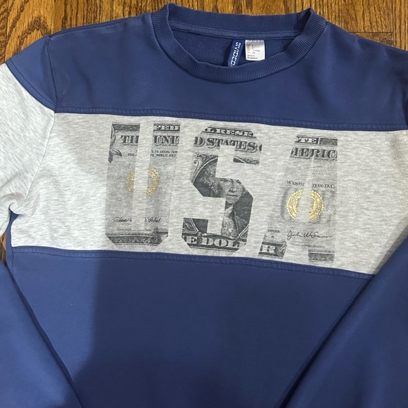 H&M Divided Blue Gray USA Graphic Crewneck Sweatshirt Pullover Size Small - Picture 3 of 6